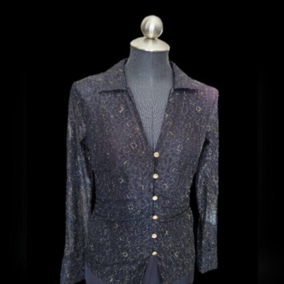 Black Tape Mesh Lace Whimsy Fairy Core Goth Blouse Sz Small - Picture 10 of 13